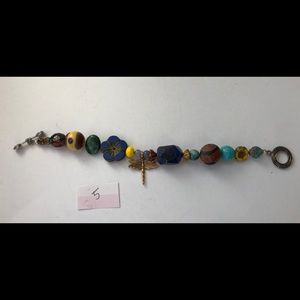Beaded Dragonfly bracelet w flowers (#5)